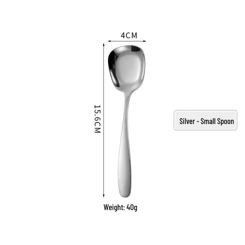 Stainless Steel Flat Bottom Square Head Children s Soup Spoon - Creative Korean Style, Thickened for Home Use