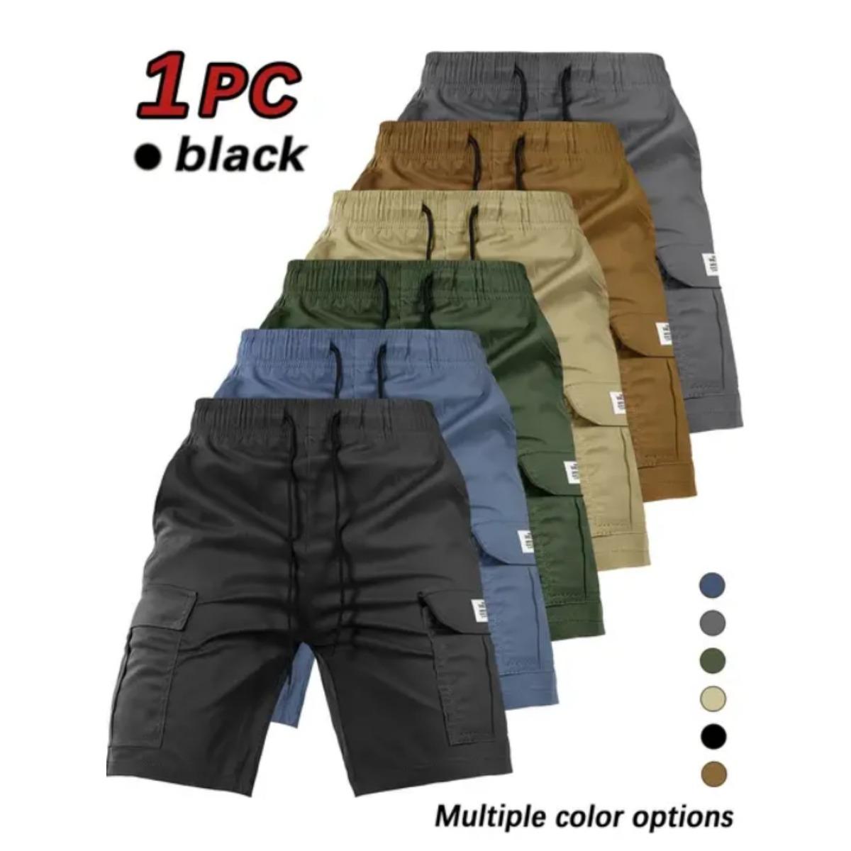 

1 Piece of Summer Waist Drawstring Letter Patch Flip Pocket Men s Workwear Shorts XXS чорний