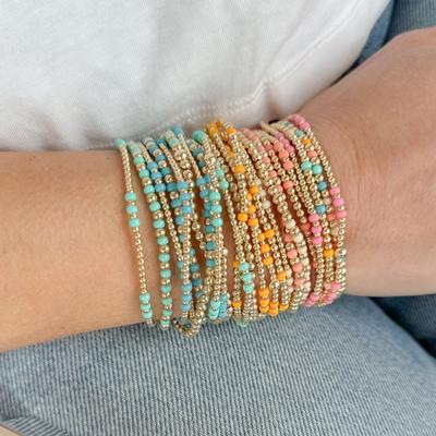 Vlen Beaded Bracelet for Women Gift Multicolor Glass Beads Jewelry 18K Gold Plated Pulseras Boho Summer Stackable Bracelets