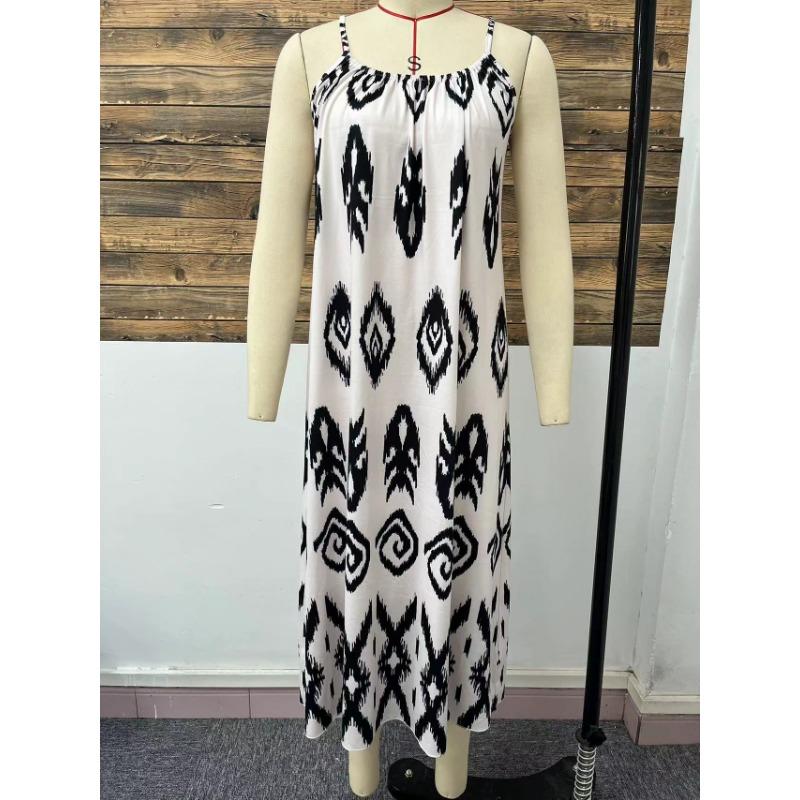 Summer Women's Sleeveless Pullover Halter Dress Fashion Loose Printed Long Dress