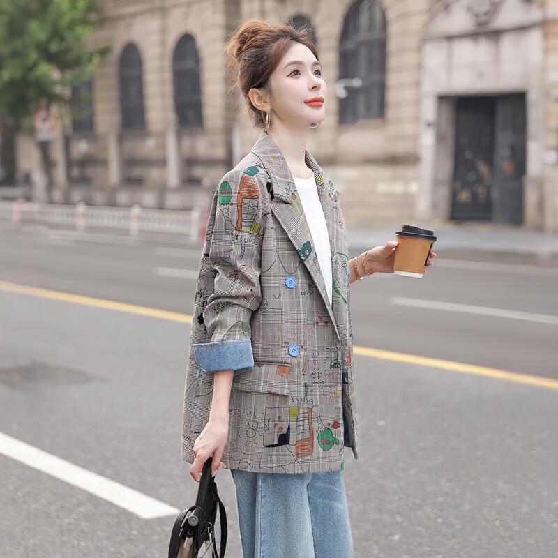 Damen Blazer Jacke mit Graffiti-Karo