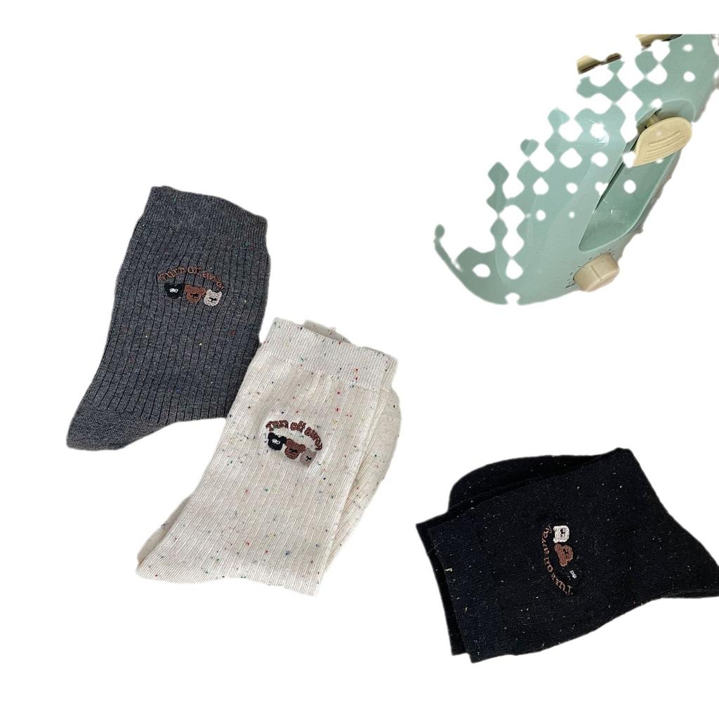 Cartoon Bear Embroidery Socks Spring And Autumn Idea Yarn Versatile Long Pile Socks Casual Versatile