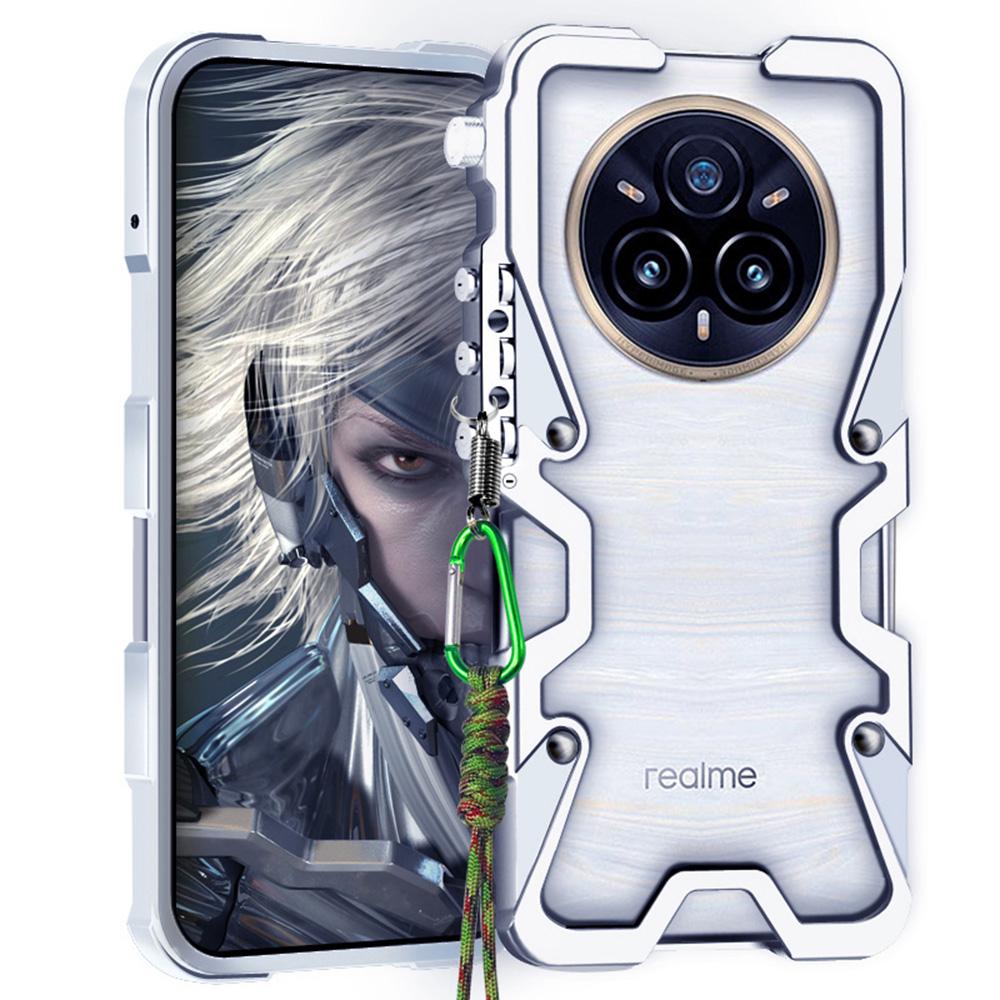 

For Realme 14 Pro+ 5G Bumper Case Aluminium Alloy Metal Phone Shell Cover with Strap B