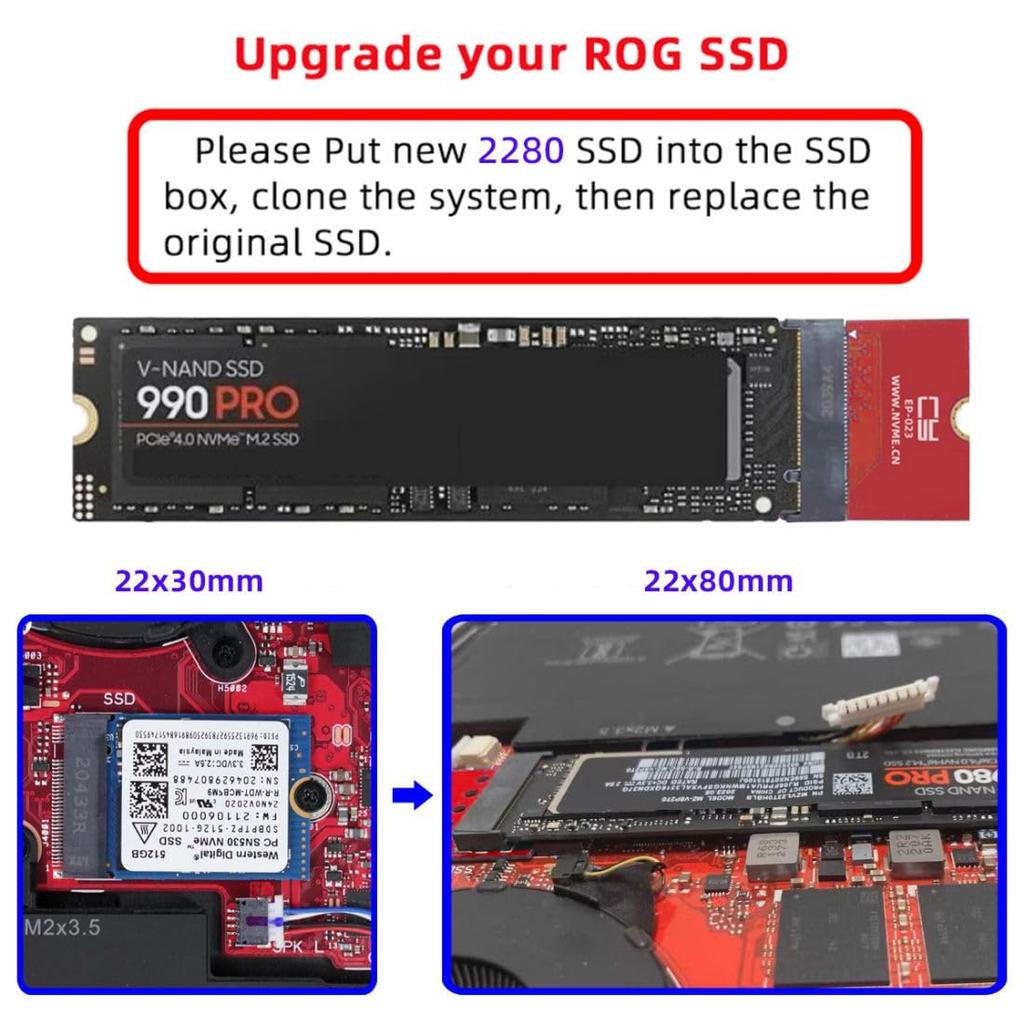 CY Card Adapter NVMe M Key 22x30mm To 22x80mm Reverse NGFF Expansion SSD Upgrade Adapter Compatible with ROG Flow X13 Gaming Laptop