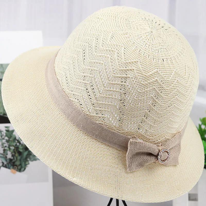 

WTEMPO Spring Summer Solid Color Foldable Sunscreen Bucket Hats Wide Brim Travel Beach Breathable Bow Sun Hats 1pc бежевий