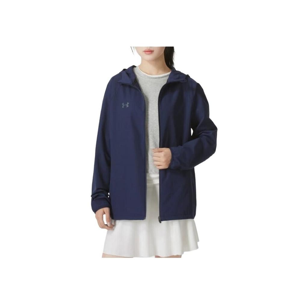 Under Armour Solid Color Casual Sports Hooded Breathable Long Sleeve Jacket Unisex Jackets Navy-Blue 24600410-409