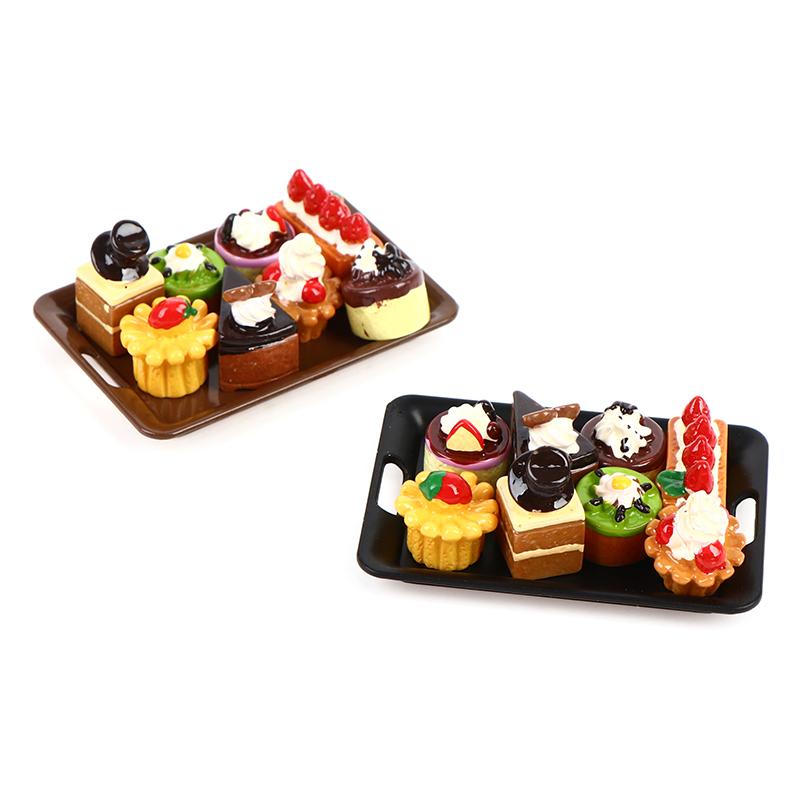 1/12 Dollhouse Miniature 1Tray+8 Cakes Model Kitchen Toys