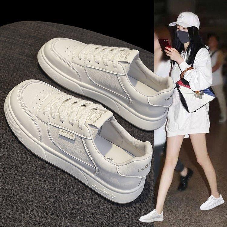 Leather little white shoes women's versatile 2025 spring new platform casual shoes women's sports shoes board shoes soft sole single shoes