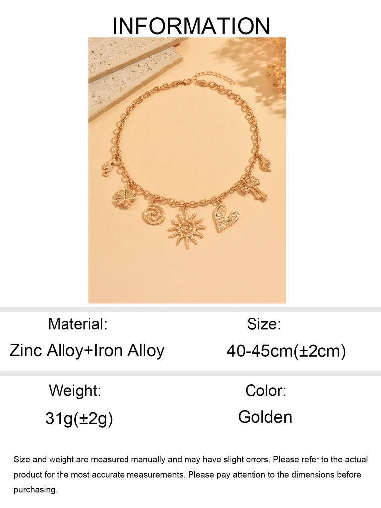 Summer Multi element Pendant Necklace Versatile Punk Style Sun Heart Flower Decoration Collarbone Chain Vintage Women Jewelry