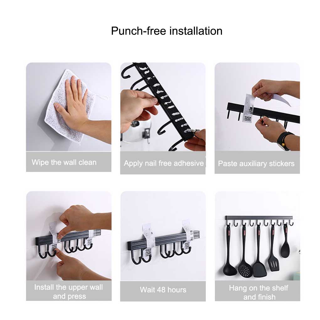 Wall Mounted Key Holder Household Indoor Towel Keys Hat Fixed Hanger Kitchen Bathroom Aluminum Multi-hook Hanging Rack
