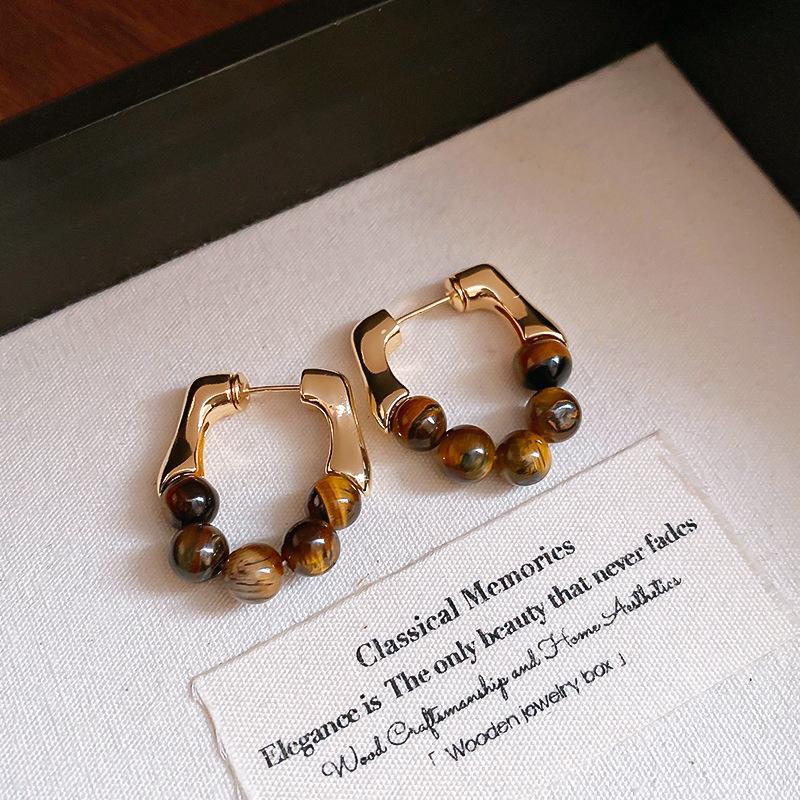 Maillard Tiger's Eye Stone Retro Stud Earrings 2025 New Popular Light Luxury Earrings Unique Earrings Women