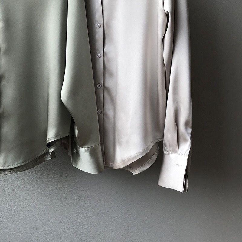 Jaro podzim klopa saténové halenky jednobarevná bílá černá košile s dlouhým rukávem dámská zelená halenka do kanceláře Módní top