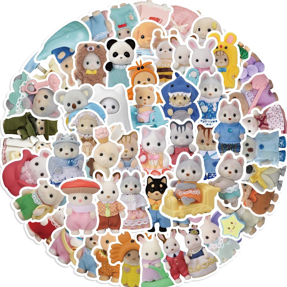 55PCS Calico Critters Stickers Cute Cartoon Mug Laptop Computer Luggage Decoration Waterproof Stickers