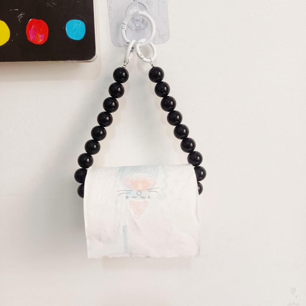 Pink Hanging Beaded Tissue Holder Mobile Phone Chain Multifunctional Storage Paper Hanger Rack Home Decoration Accessories