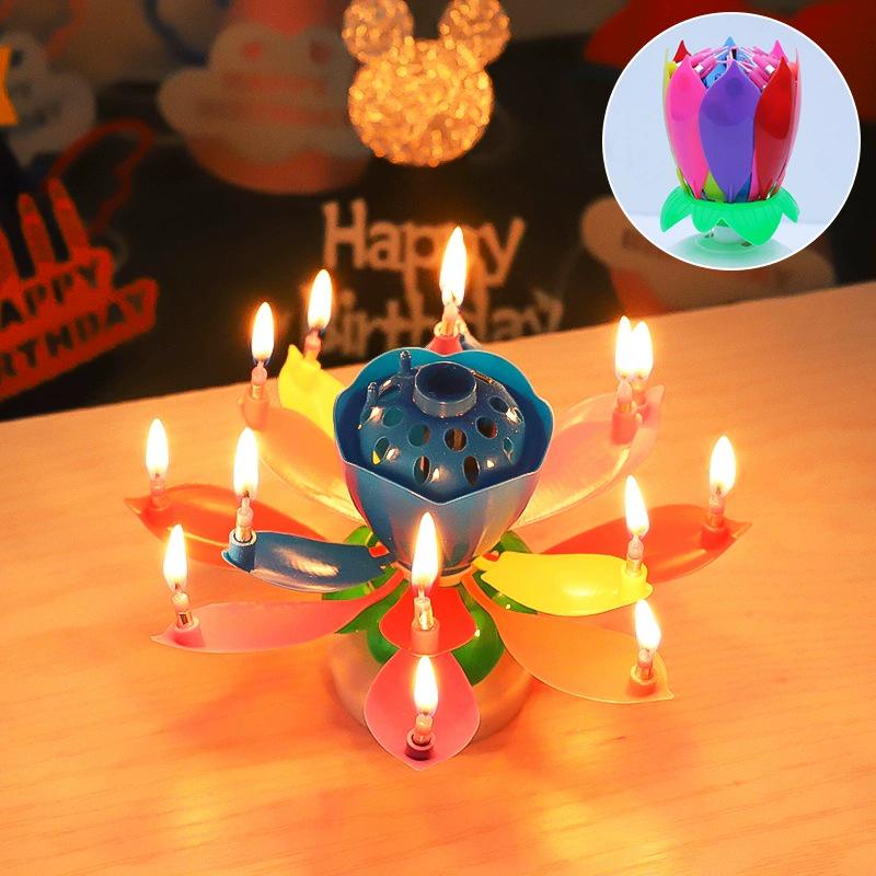 Musical Rotating Lotus Flower Candle for Birthday Parties