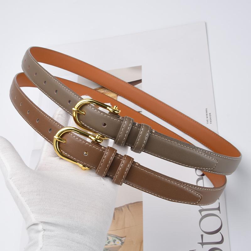 New Korean Version Retro Top Layer Cowhide Belt for Women Simple Black Versatile Genuine Leather Belt Retro Gold Buckle Jeans Belt