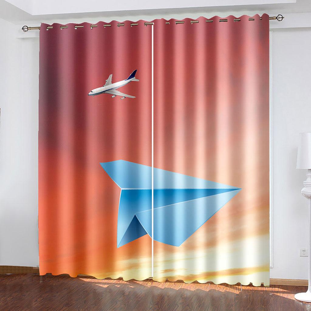 Cartoon-Stil Verdunkelungsvorhang Flugzeuge Bunte Fenstervorhänge für Kinder Schlafzimmer Dekor (2 Paneele)  Cortina