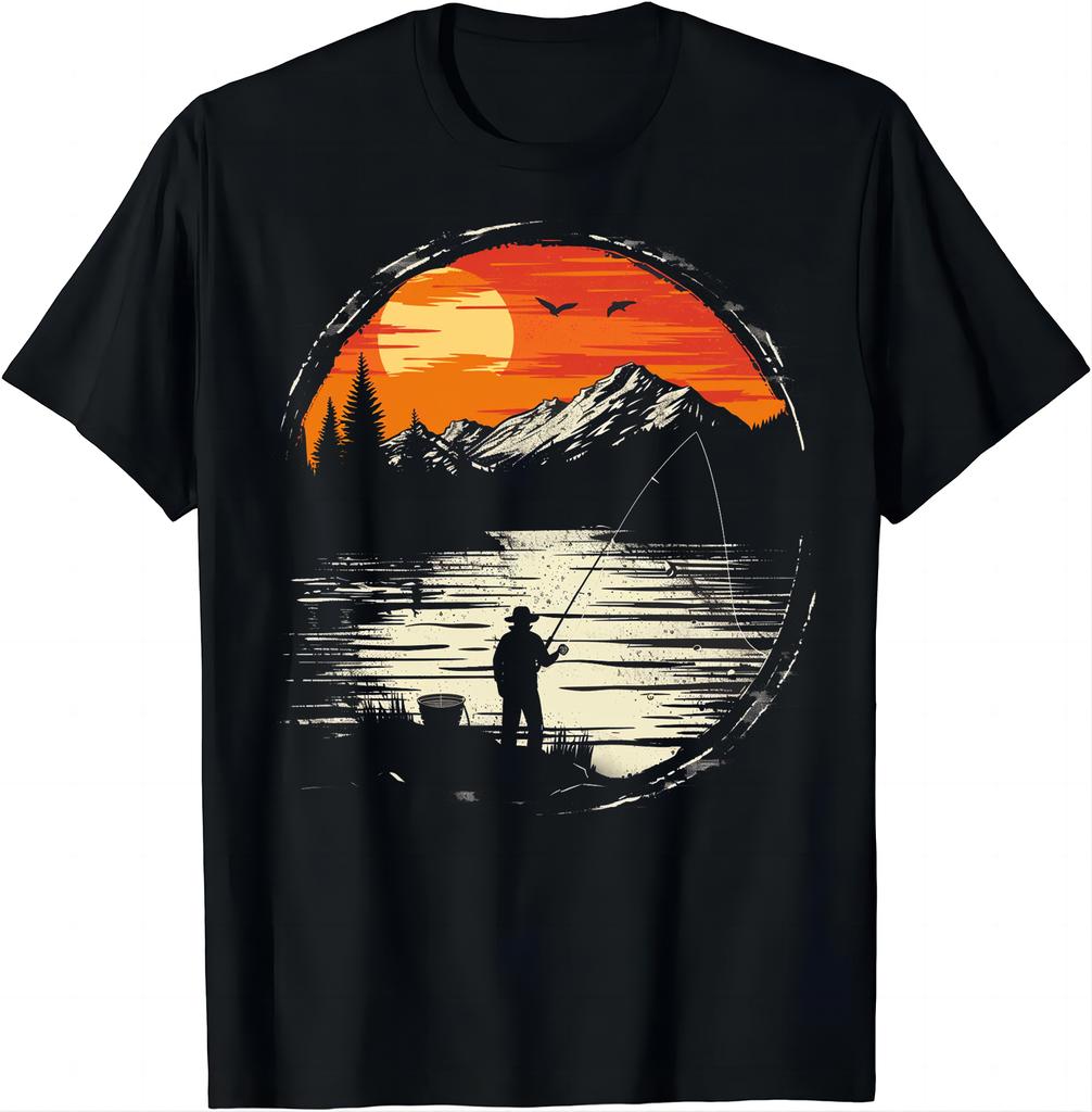 Mens Outdoor Activity Tshirt  Enjoy Fishing Moment Shirts Cotton Men Clothing Tops Graphic T Shirt Vintage T Shirt Streetwear