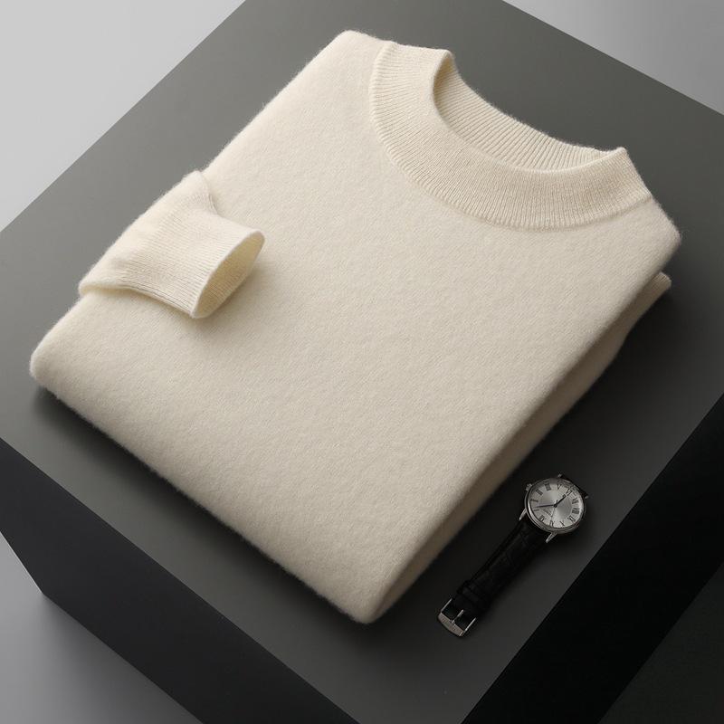 Maglione da uomo in cashmere a collo alto a metà: Maglione a maniche lunghe in pura lana per Autunno/Inverno, tinta unita, strato base spesso.
