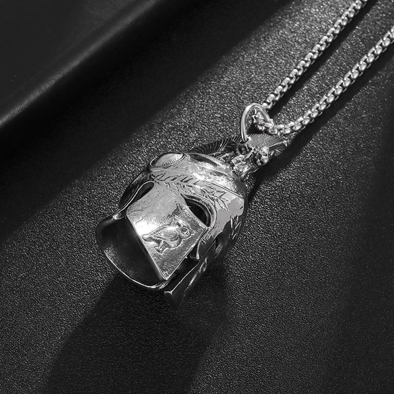Vintage SpartanRoman Luck Bell Pendant Neccklace Punk Stainless Steel Biker Bell Hanger Viking Mask Helmet Jewelry Gift