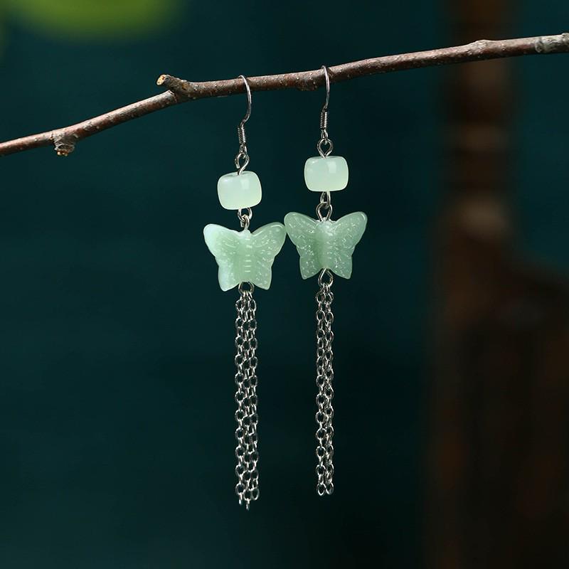 

Элегантные серьги-кисточки феи: Игла из серебра 925 пробы с имитацией нефрита для эффекта похудения Silver Plated