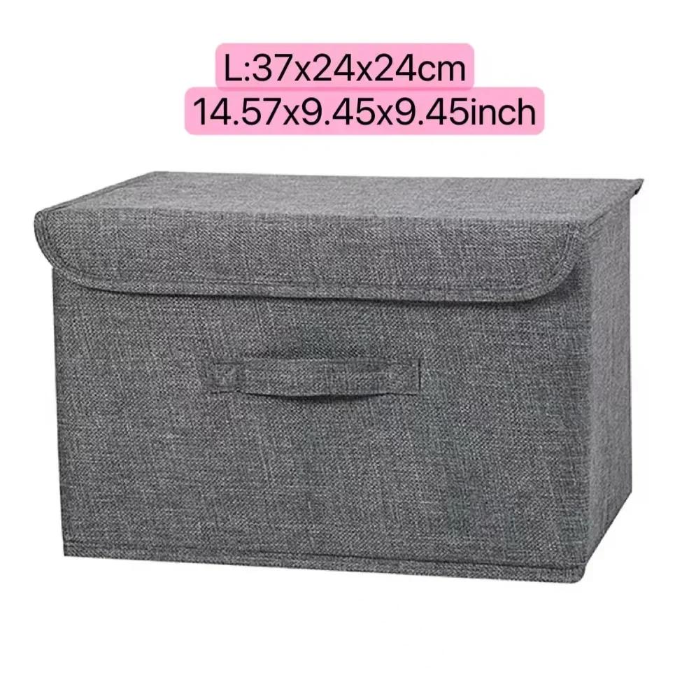 Linen Fabric Storage Basket with Lids Collapsible Sundries Storage Box Toys Books Organizer for Living Room Bedroom Dormitory