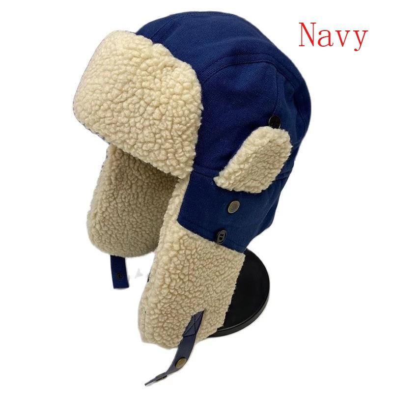 Unisex Winter Warm Aviator Hat With Ear Protection Canvas Fleece Lined Beanie Skiing Cycling Outdoor