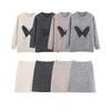 Kaslead New Women clothes Western Style Butterfly Bright Silk Jacquard round Neck Pullover Knit sweater Skirt Set