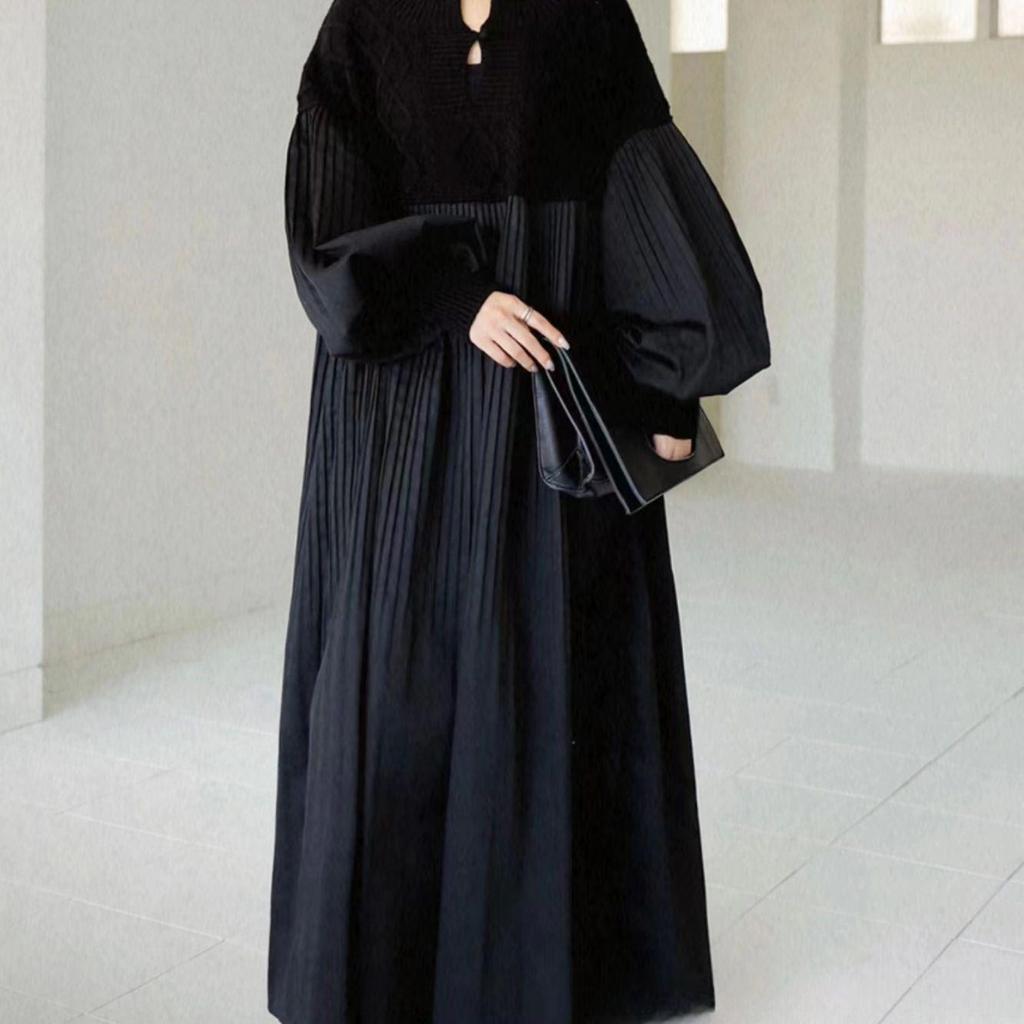 2024 Autumn Japanese Pleated Diamond Check Sweater Dress