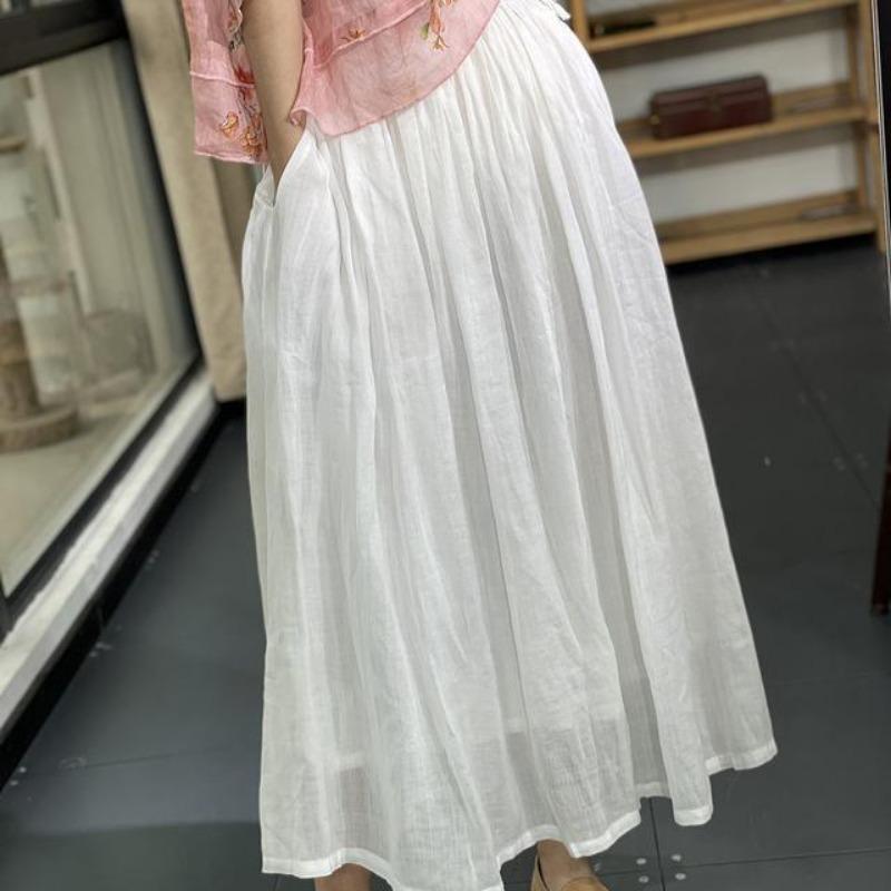Japanese Literary A-line Skirt High Waist Large Cotton Linen Skirt for Women In Summer