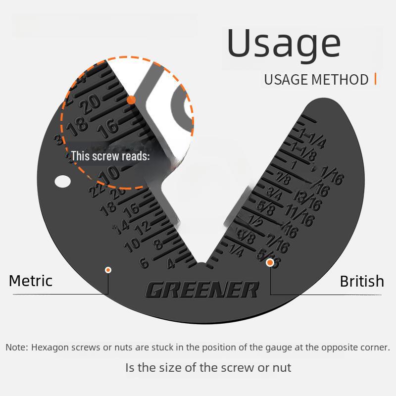 Green Forest Hexagonal Screw Nut Metric British 60° Radius Gauge and Tooth Distance Measuring Tool.