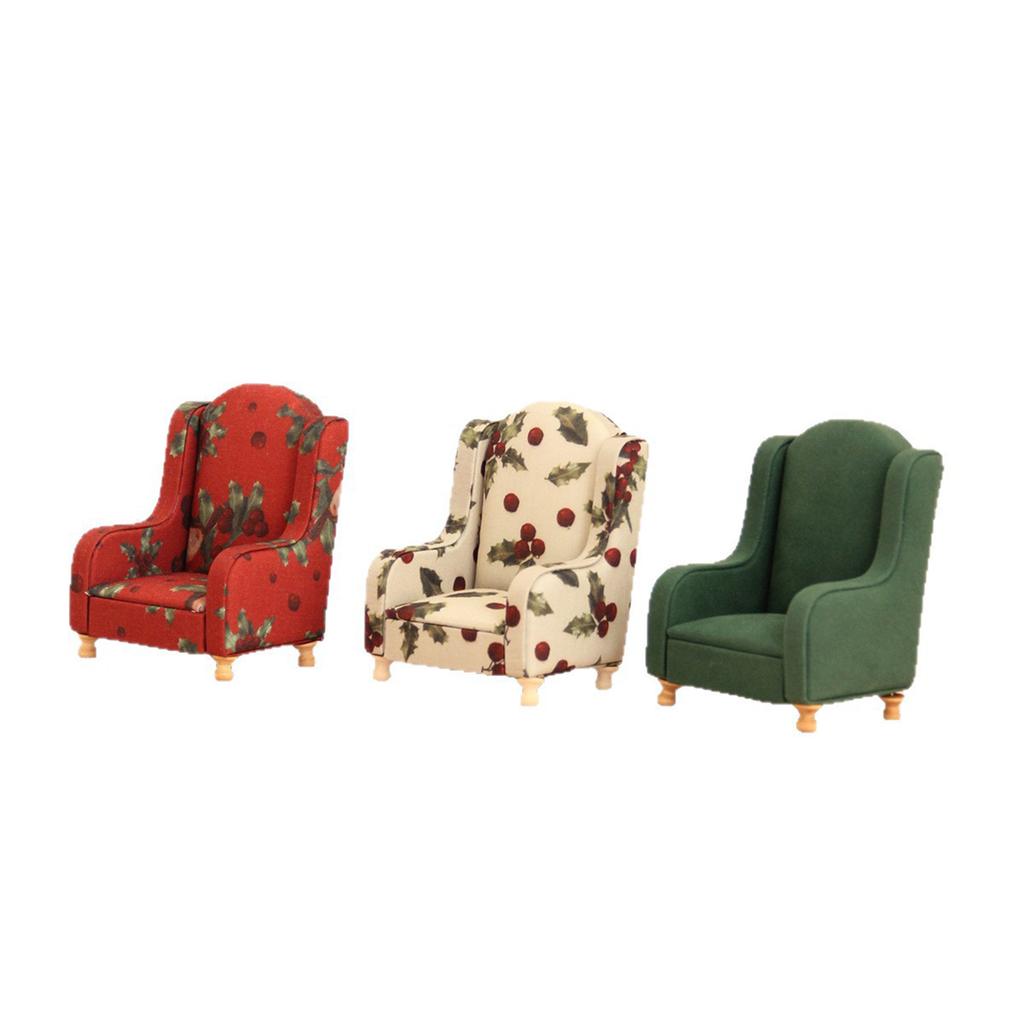 Miniature Sofa Model Figure 1/12 Scale Doll House Decoration Armchair with Washable Floral Fabric And Wood Frame Design