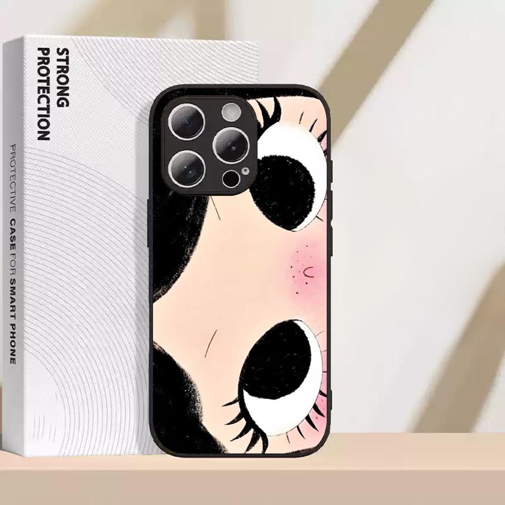 Big-eyed cute girl cartoon design Phone Case For iPhone 16 15 14 13 12 11 Plus Pro Max High-end Luxury Magsafe Sheepskin