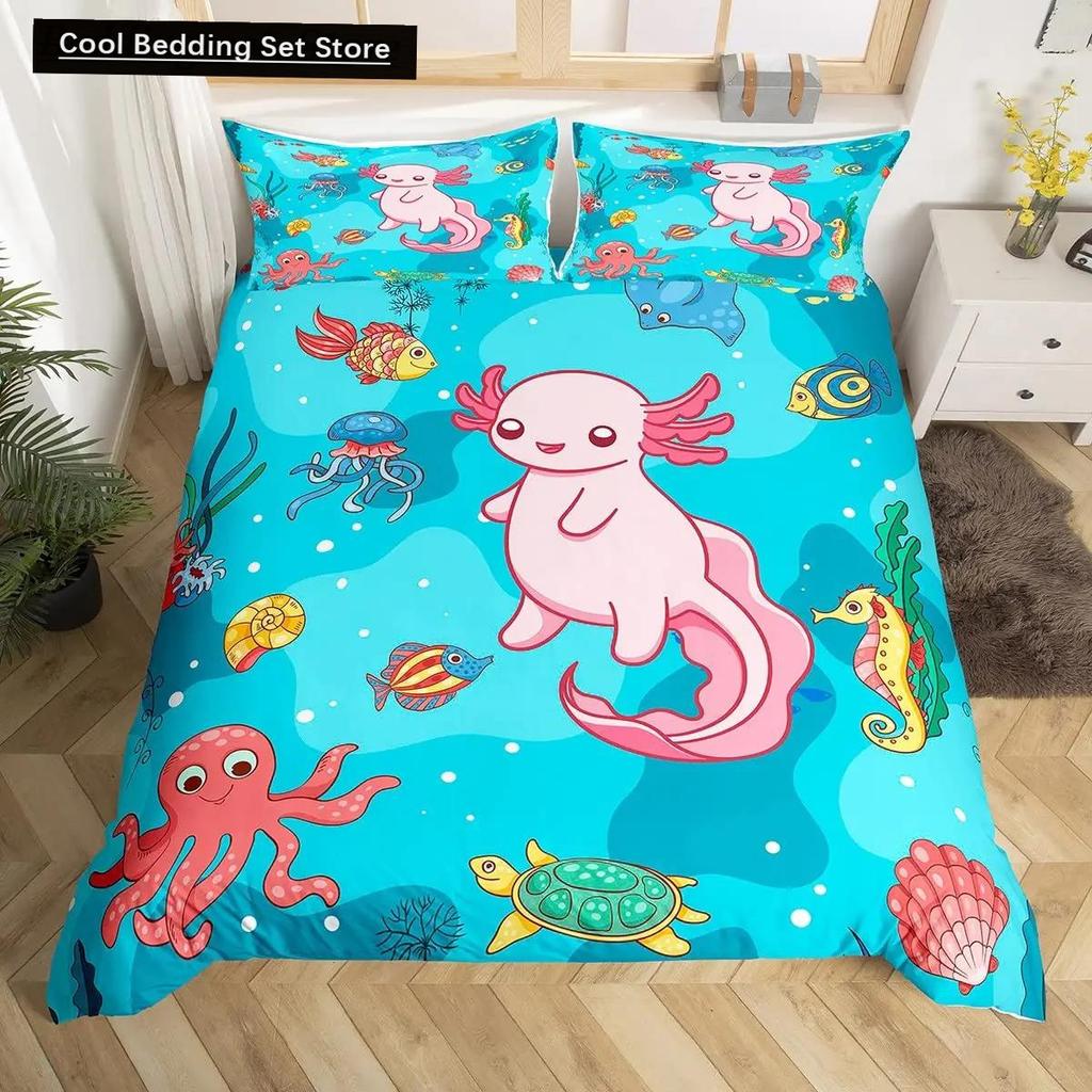 Axolotl Zvíře Roztomilý Mazlíček Povlak na Přikrývku Povlak na Polštář 3dílná Sada Přikrývky Lůžkoviny s Povlakem na Polštář Jednolůžková Dvoulůžková Povlak na Peřinu