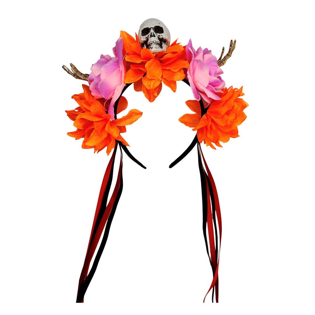 Halloween Colorful Flower Skeleton Hand Skull Headband Resin Party Hair Accessory For Adults Kids Costume Party Decoration