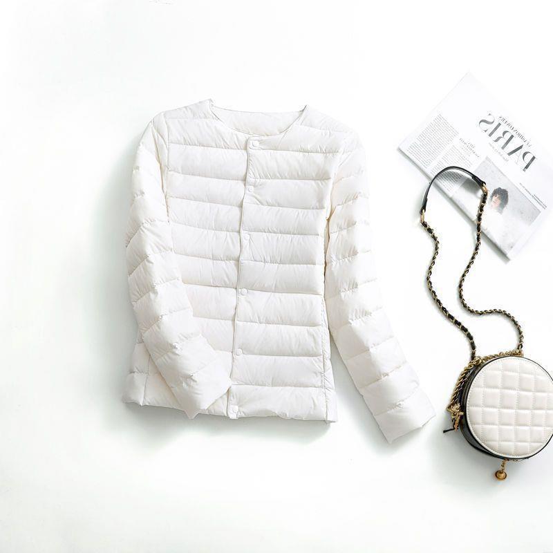 Womens Lightweight Short Down Jacket No Collar Thin Inner Layer Warm Fashionable Plus Size Outerwear