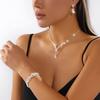 Women's Shiny Geometric Rhinestone Crystal Necklace Choker Chain Bracelet Earrings for Bride Wedding Party Nightclub Jewelry Set