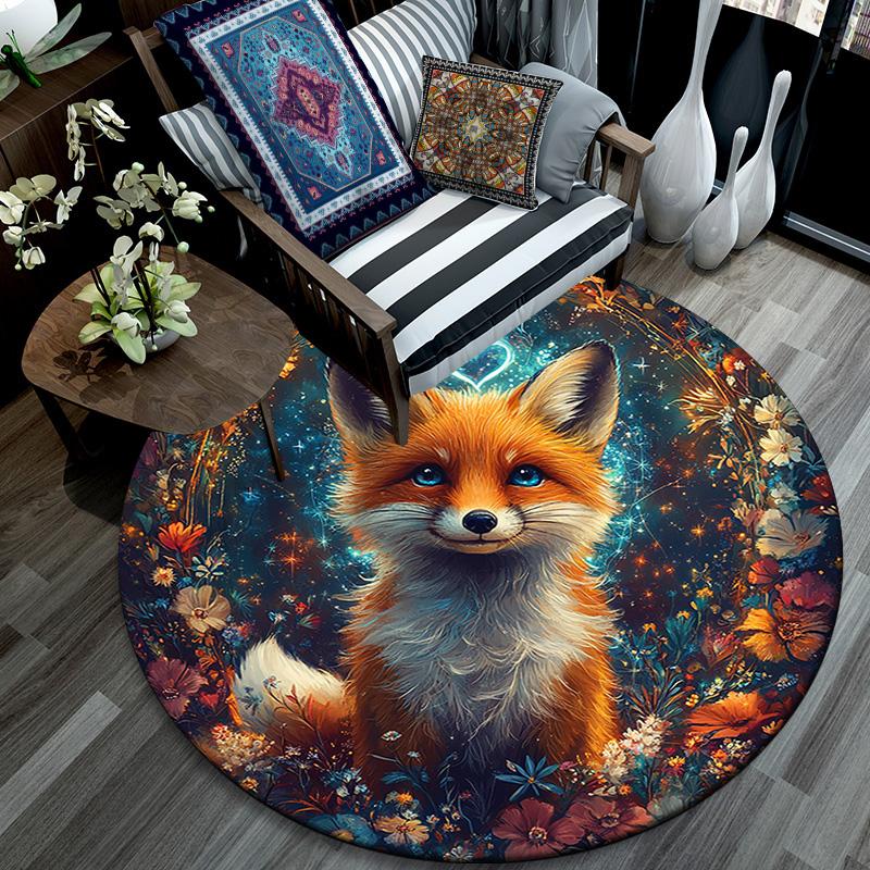 Magical Fox Round Area Rug,Carpet Rug for Living Room Bedroom Sofa Playroom Decor,Non-slip Floor Mat