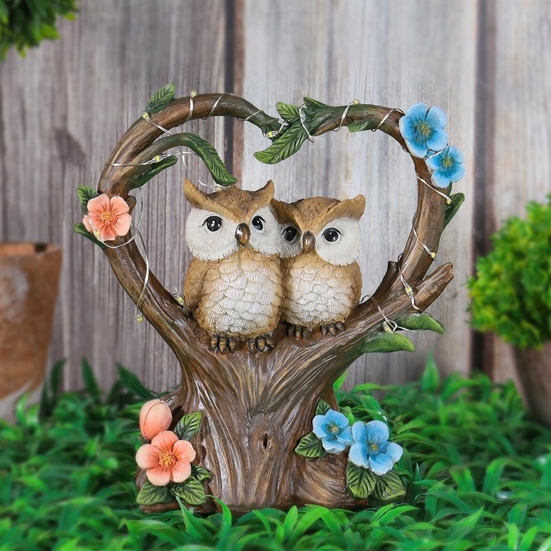 Garden Solar Lights Simulation Lovers Bird Resin Ornaments Outdoor Balcony Gardening Decoration Soft Decoration Crafts