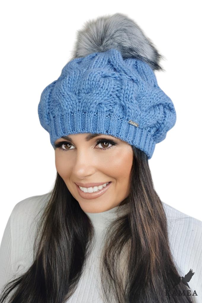 Zita Women' Hat with Pompom, Blue Color
