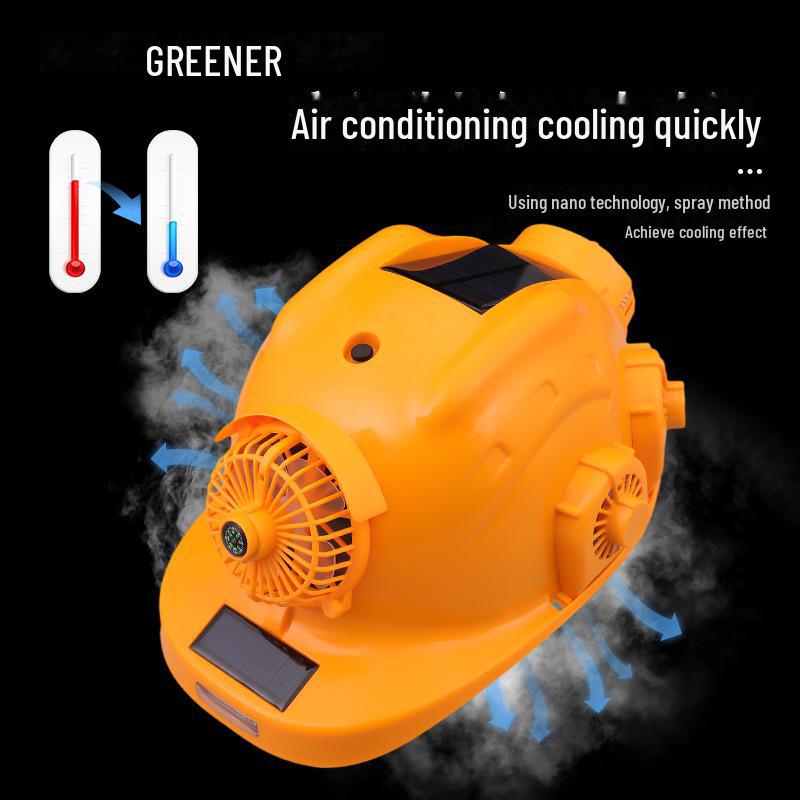 Green Forest Solar-Powered Safety Helmet: Dual Fans, Bluetooth, Light, Sunshade for Construction