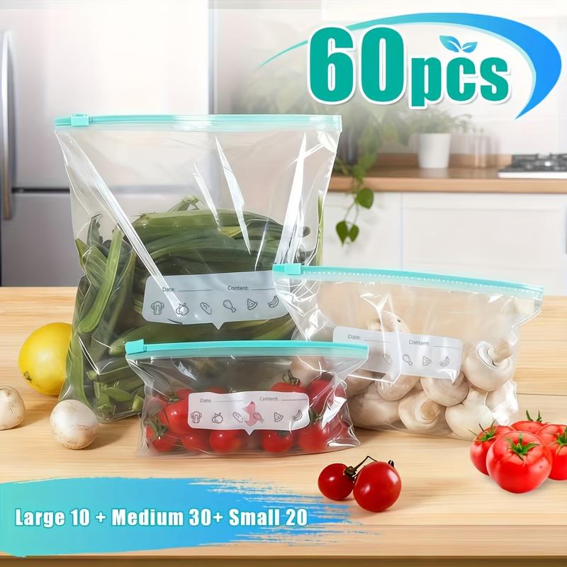 60 Pieces Zipper Bag Food Classification Storage Bag Food Preservation Seal Bag 60PCS