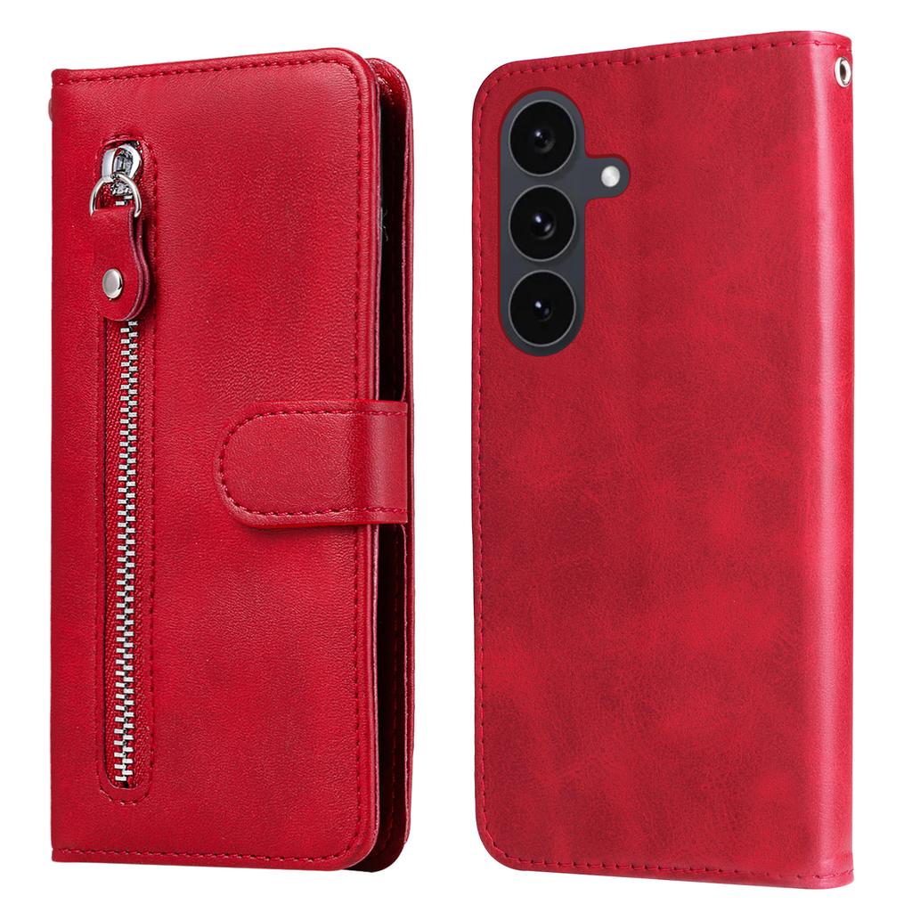 For Samsung Galaxy S25 FE PU Leather Cases with Zipper Pocket Wallet Phone Cover Stand