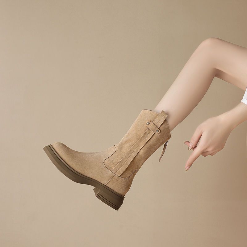 

2025 новые коричневые ботинки с ворсом, рыцарские ботинки, женские короткие ботинки, ковбойские ботинки в западном стиле, на плоской толстой подошве, матовые ботинки средней высоты 40