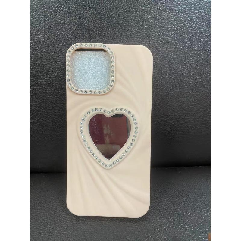 Three-dimensional Love Suitable for IPhone 16PM Diamond Phone Case Apple 13/14 with Makeup Mirror 15pro Soft Shell