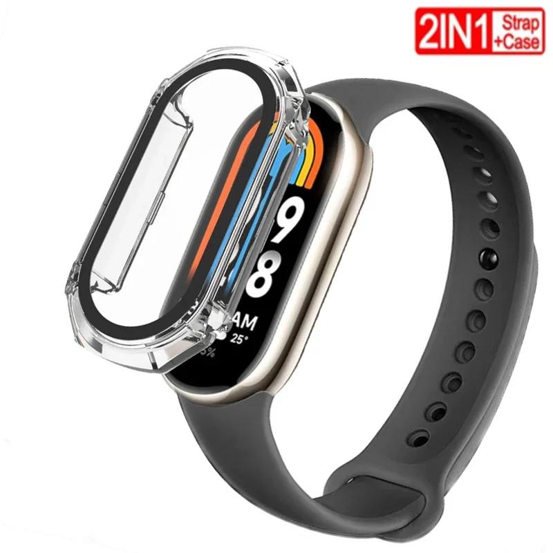 2 PACK Silicone Strap+case For Xiaomi Mi band 8 Replacement miband8 sport Bracelet Accessories smart band 8 waterproof cover