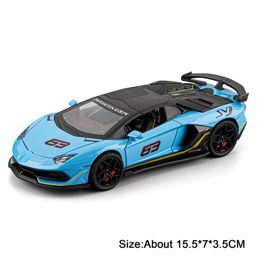 1:32 Scale SVJ63 Revuelto Sports Car Model Toy Alloy Body Rubber Tires Sound Light Supercar Models Kids Collection Presents