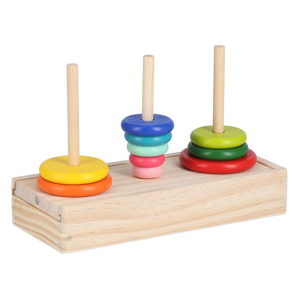 Tower of Hanoi 10 Rings Puzzle Wooden Logic Toy with Storage Box for Kids 5 Years Old and AboveL