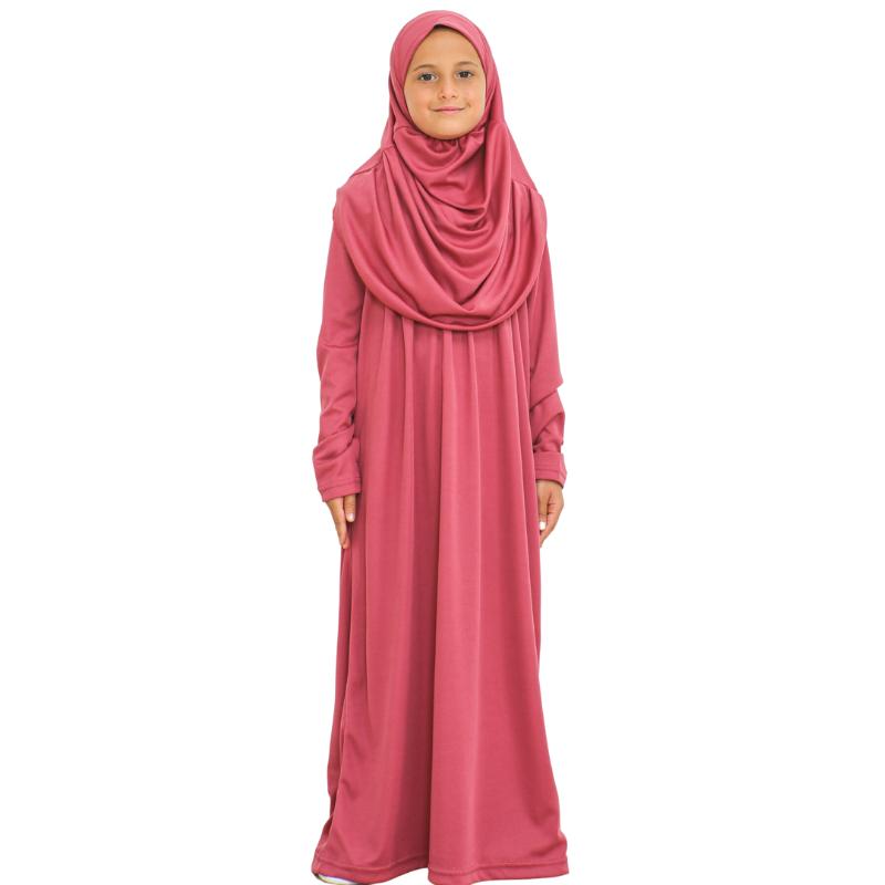 Rochie de Rugăciune pentru Copii Haine Musulmane pentru Fete Abaya cu Mâneci Lungi cu Hijab Set Maxi Islamic din Două Piese Eșarfă Caftan Jilbab