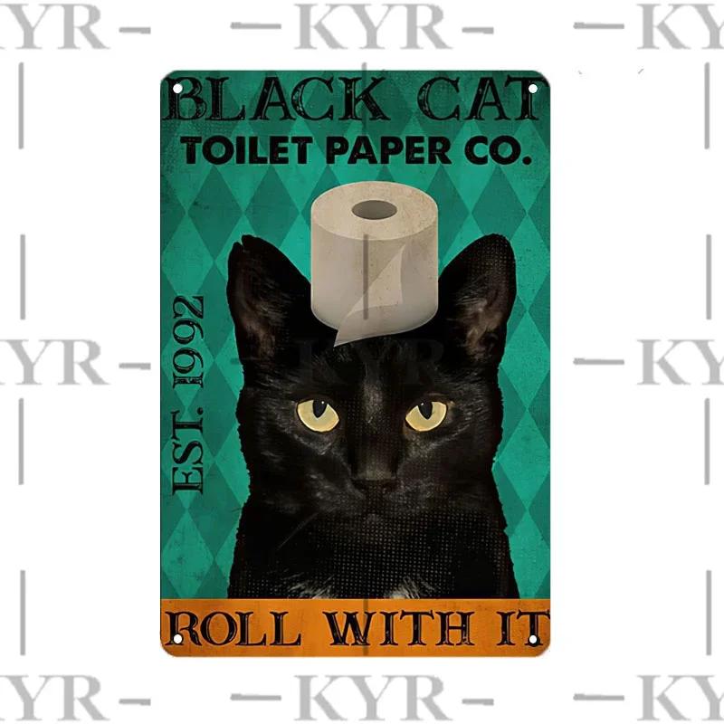 Haustiere Schwarze Katze Taschentuch Lässig Buch Tier Affe Trinken Blech Iron Painting Badezimmer Schlafzimmer Wohnzimmer Metallschild Wanddeko